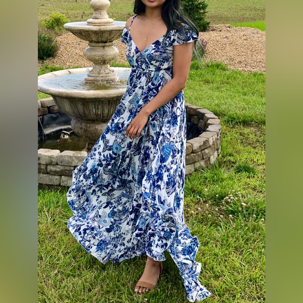 RAGA Navy and Cream Floral Wrap Dress